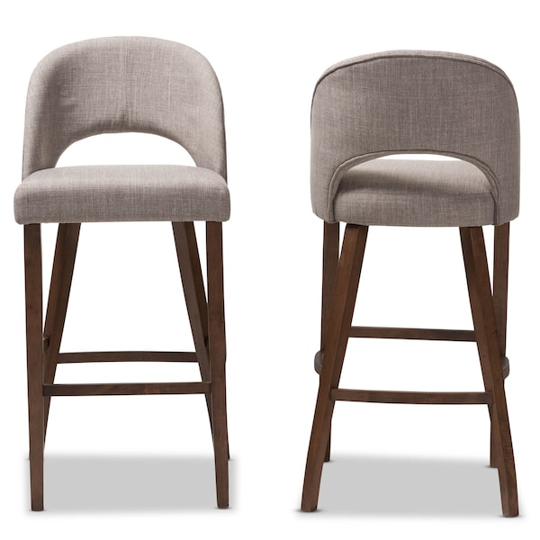 Melrose Light Grey Upholstered Walnut Finished Wood Bar Stool